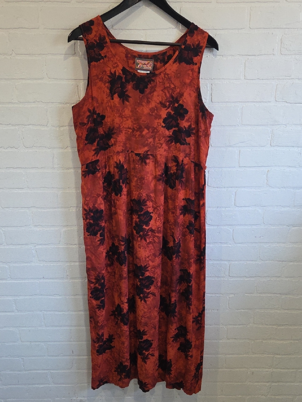 April Cornell Rust Maxi Dress with Black Floral Print